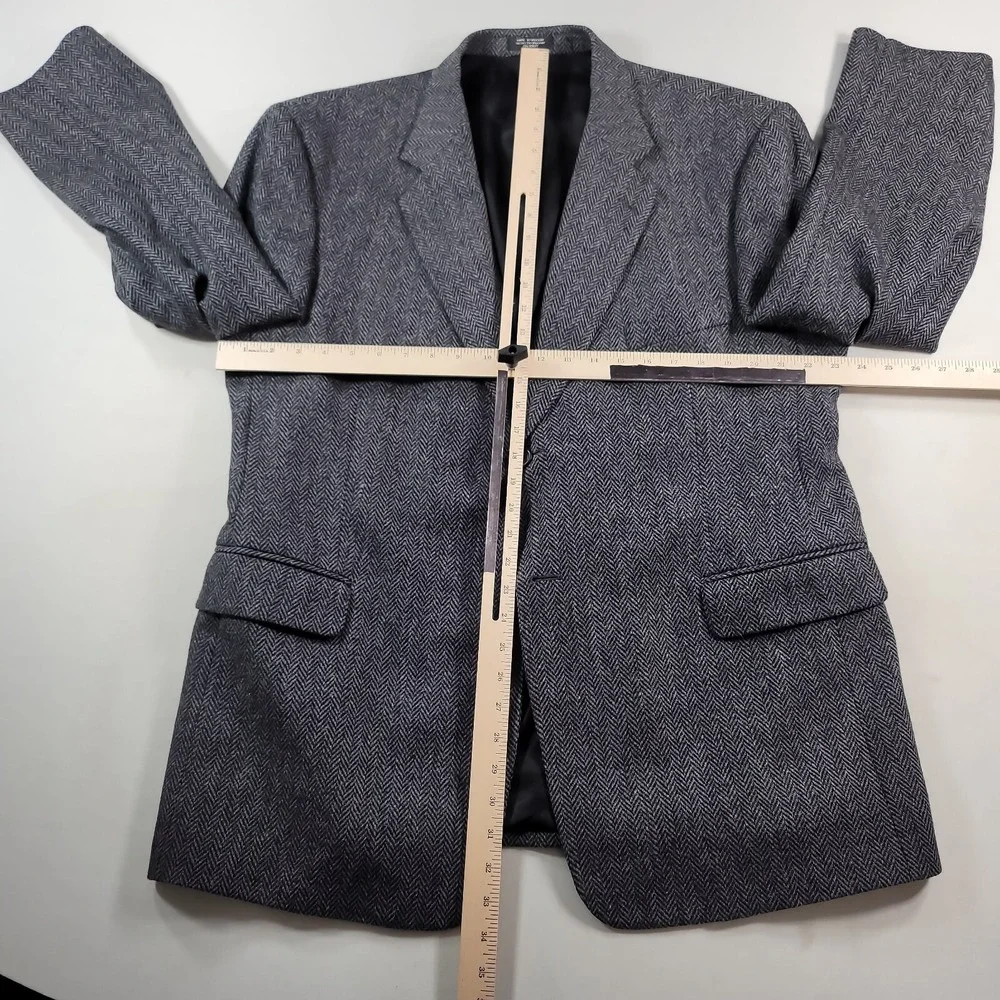 Stafford‎ Tweed Herringbone Sport Coat Mens 46R 46 Grey Black White
